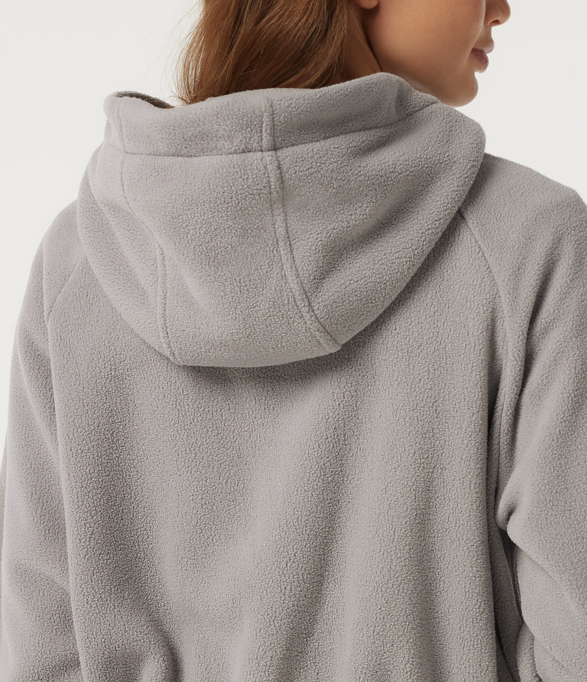 Hooded Long Sleeve Drawstring Curved Hem Fleece Casual Coat with Pockets — Gray Daze — view 6