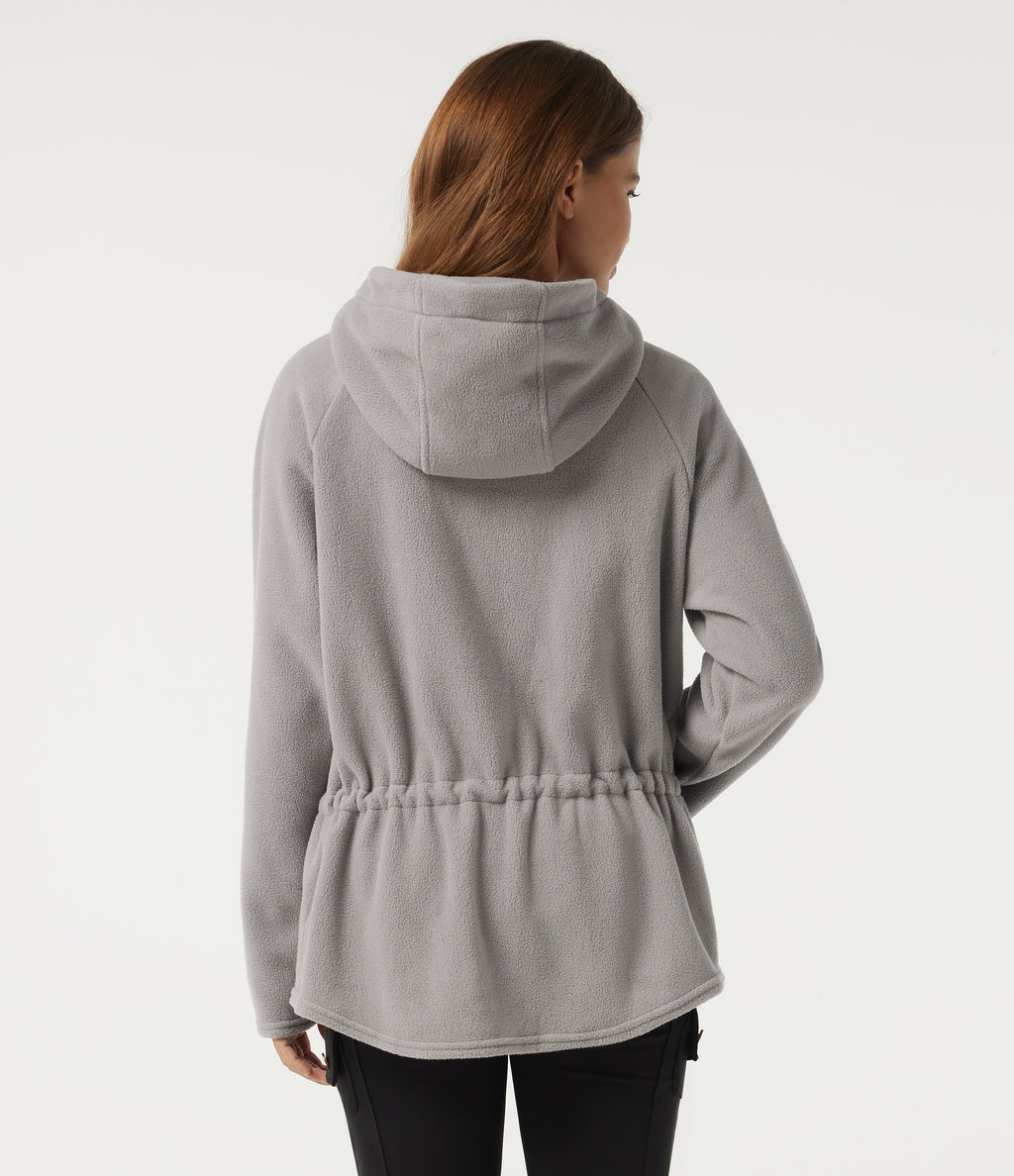 Hooded Long Sleeve Drawstring Curved Hem Fleece Casual Coat with Pockets — Gray Daze — view 2