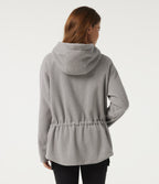 Hooded Long Sleeve Drawstring Curved Hem Fleece Casual Coat with Pockets — Gray Daze — view 2