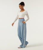 High Waisted Straight Leg Color Block Quick Dry Dance Trousers with Pockets-UPF40+ — Mountain Spring — view 7