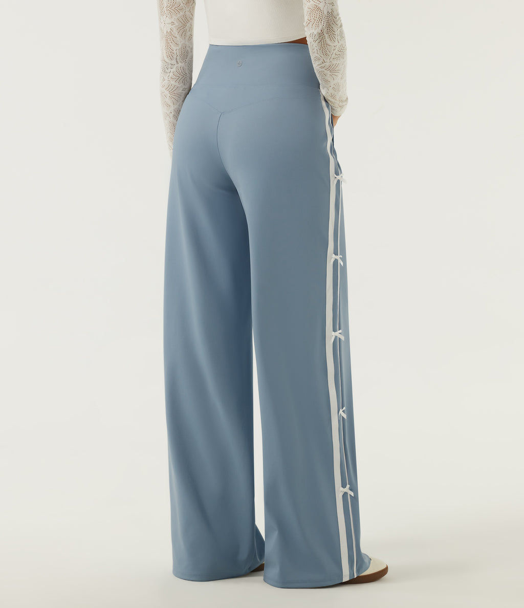High Waisted Straight Leg Color Block Quick Dry Dance Trousers with Pockets-UPF40+ — Mountain Spring — view 2
