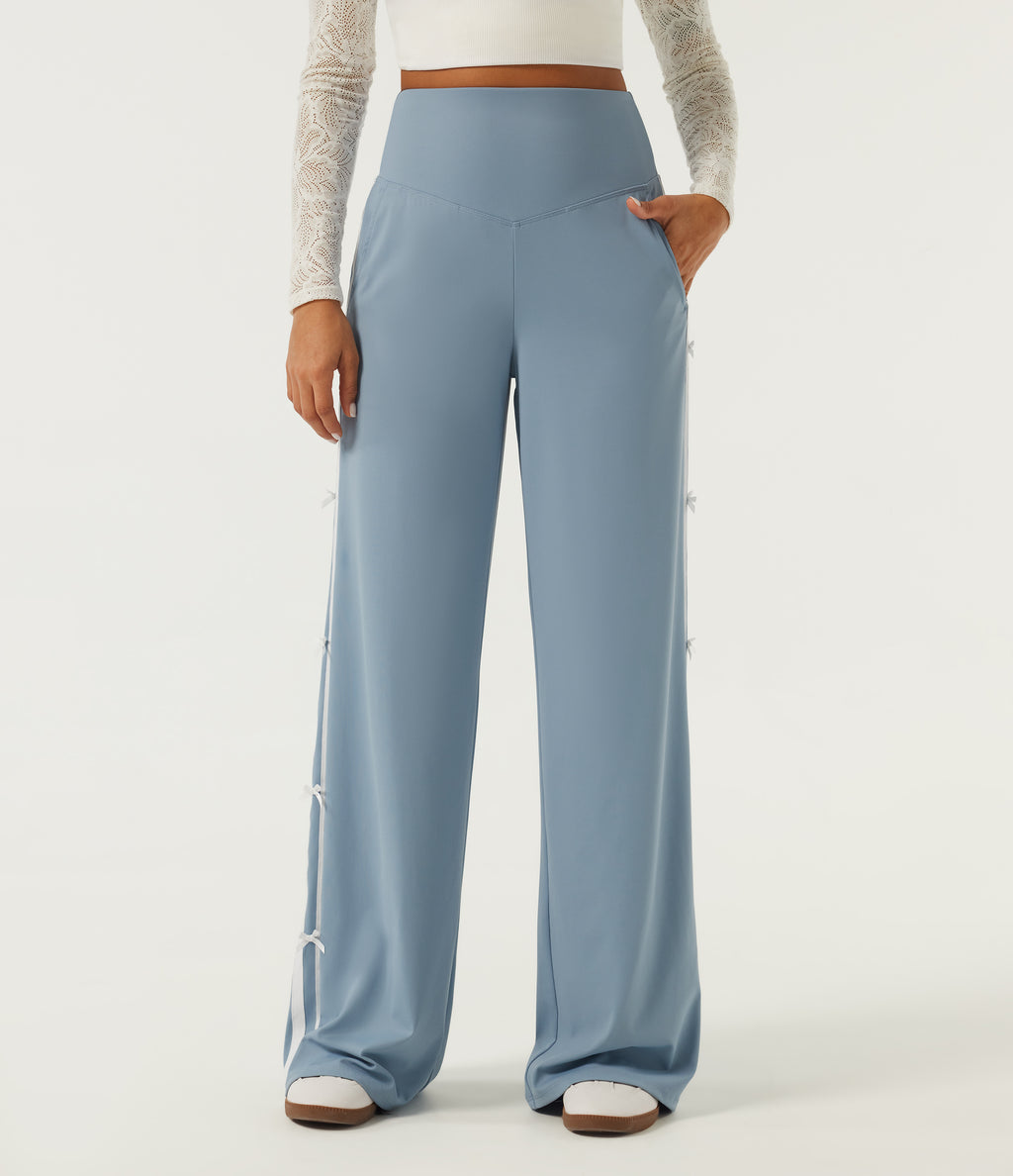 High Waisted Straight Leg Color Block Quick Dry Dance Trousers with Pockets-UPF40+ — Mountain Spring — view 3
