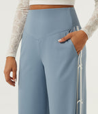 High Waisted Straight Leg Color Block Quick Dry Dance Trousers with Pockets-UPF40+ — Mountain Spring — view 4