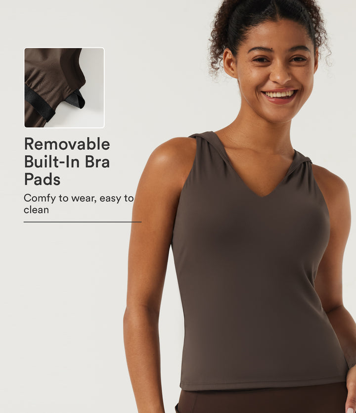 Airy Hooded Sleeveless Built-in Bra InstantCool Yoga Sports Top — Chocolate Martini — view 1
