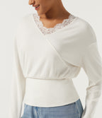 V Neck Long Sleeve Contrast Lace Casual Top — Candied Cloud — view 5