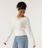 V Neck Long Sleeve Contrast Lace Casual Top — Candied Cloud — view 3