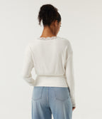 V Neck Long Sleeve Contrast Lace Casual Top — Candied Cloud — view 2