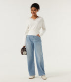 V Neck Long Sleeve Contrast Lace Casual Top — Candied Cloud — view 8