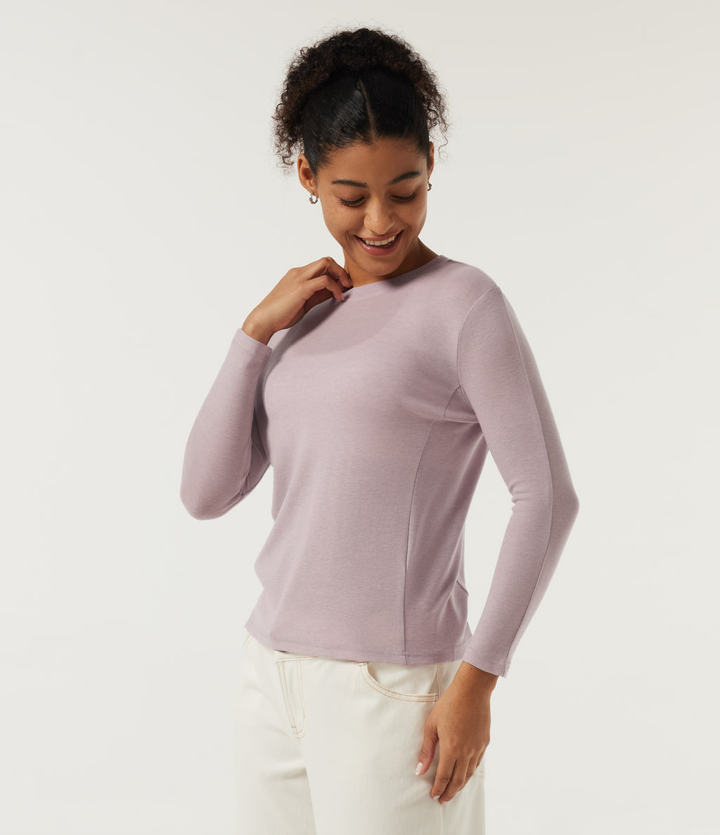 Round Neck 9/10 Sleeve Wool Casual Top — Violet Ice — view 3