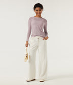 Round Neck 9/10 Sleeve Wool Casual Top — Violet Ice — view 5