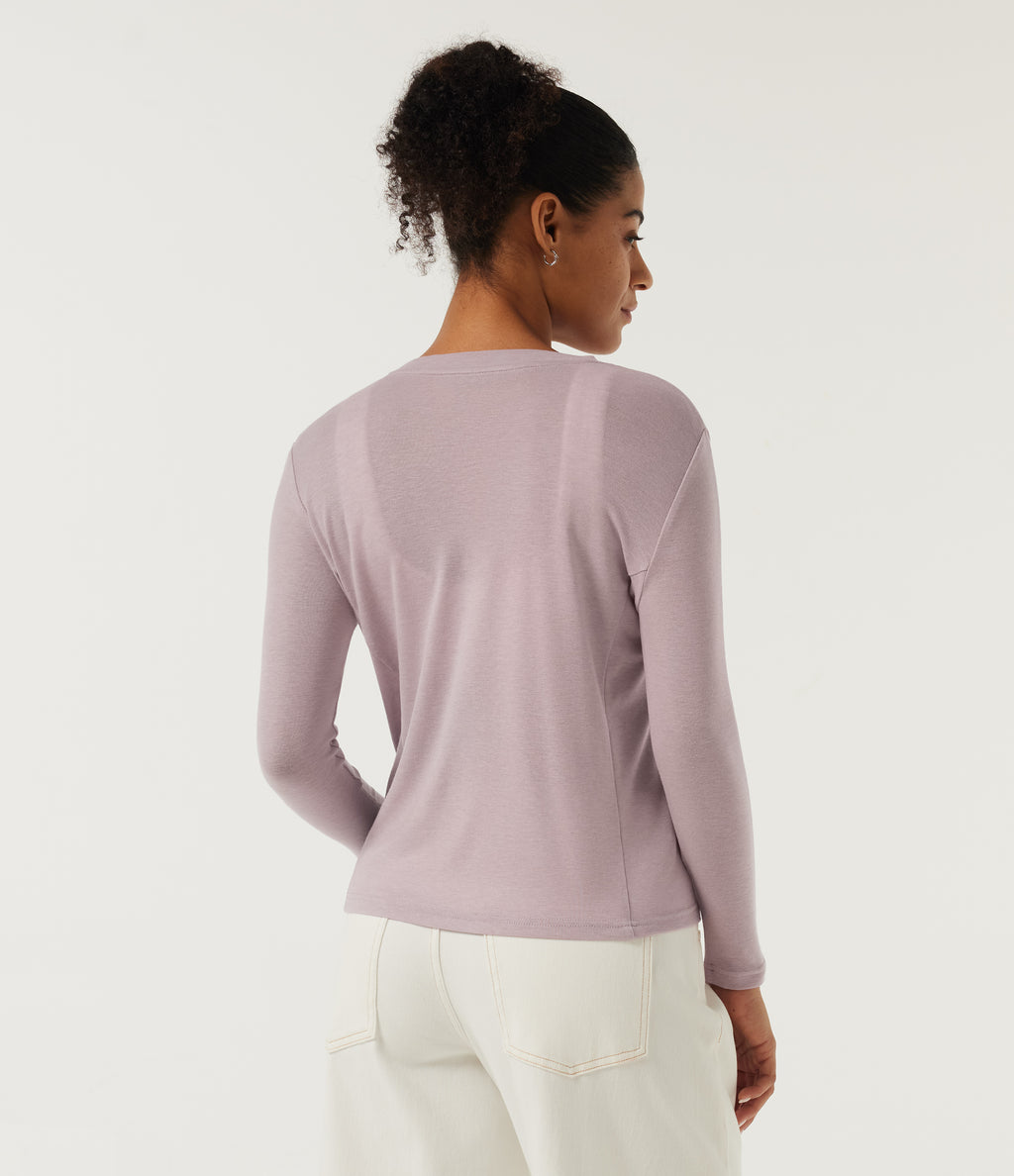 Round Neck 9/10 Sleeve Wool Casual Top — Violet Ice — view 2