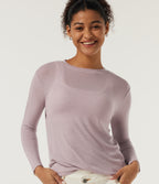Round Neck 9/10 Sleeve Wool Casual Top — Violet Ice — view 1