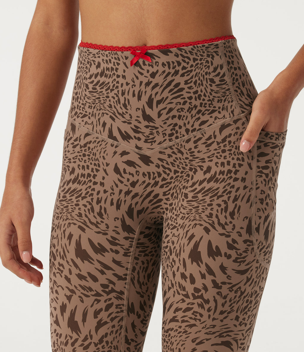 Leopard Print High Waisted Tummy Control Skinny Contrast Lace InstantCool Yoga Legging with Pockets — Flow Leopard — view 6