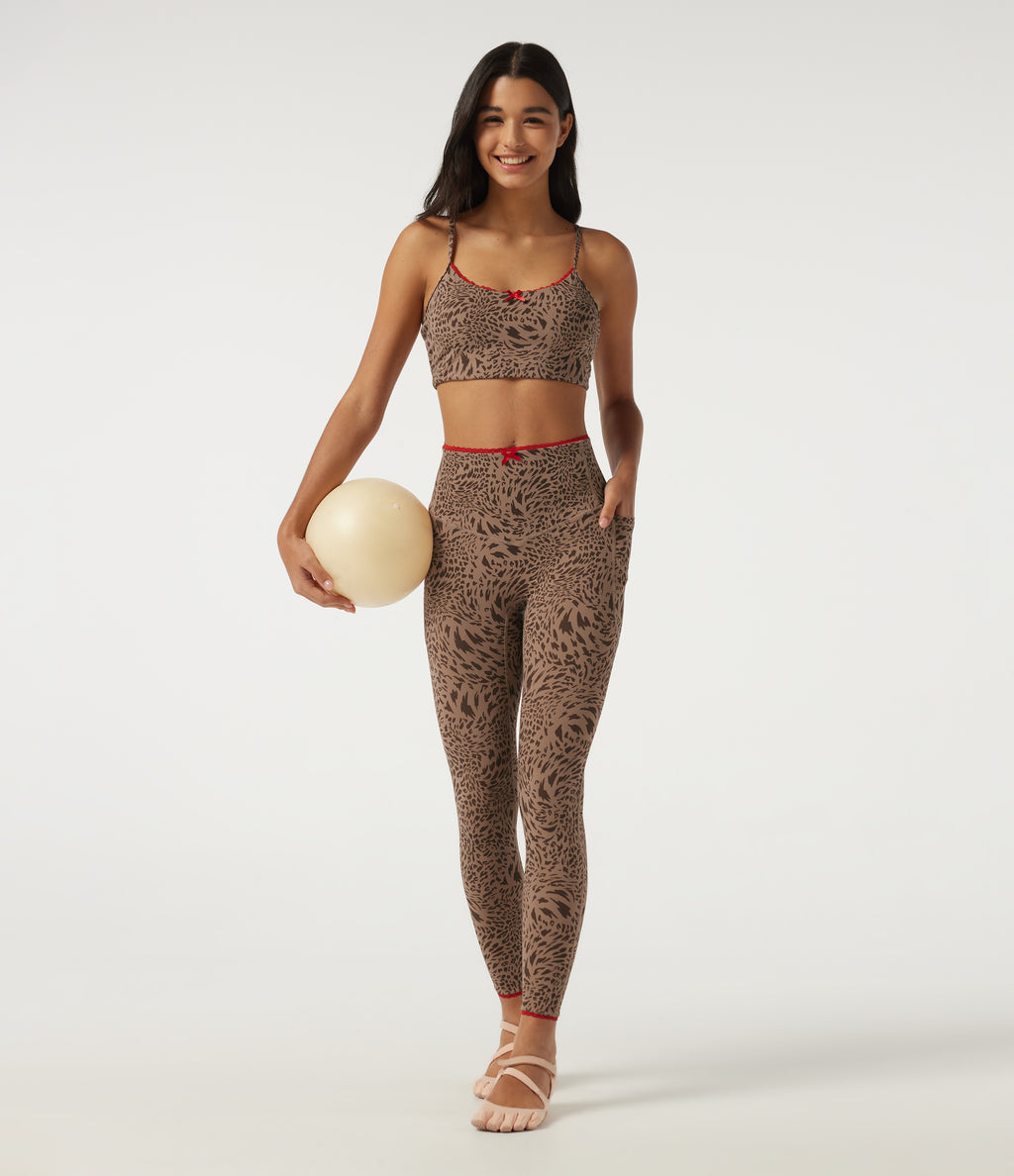 Leopard Print High Waisted Tummy Control Skinny Contrast Lace InstantCool Yoga Legging with Pockets — Flow Leopard — view 8