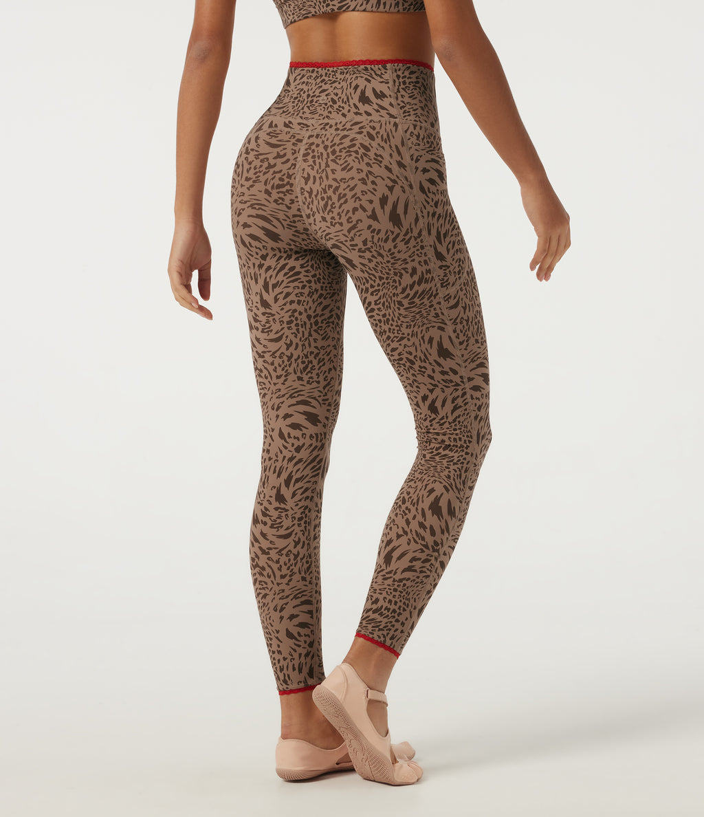 Leopard Print High Waisted Tummy Control Skinny Contrast Lace InstantCool Yoga Legging with Pockets — Flow Leopard — view 2