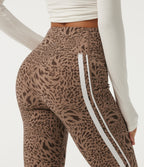 Leopard Print High Waisted Tummy Control Side Stripe Bootcut Yoga Leggings with Pockets — Flow Leopard — view 5
