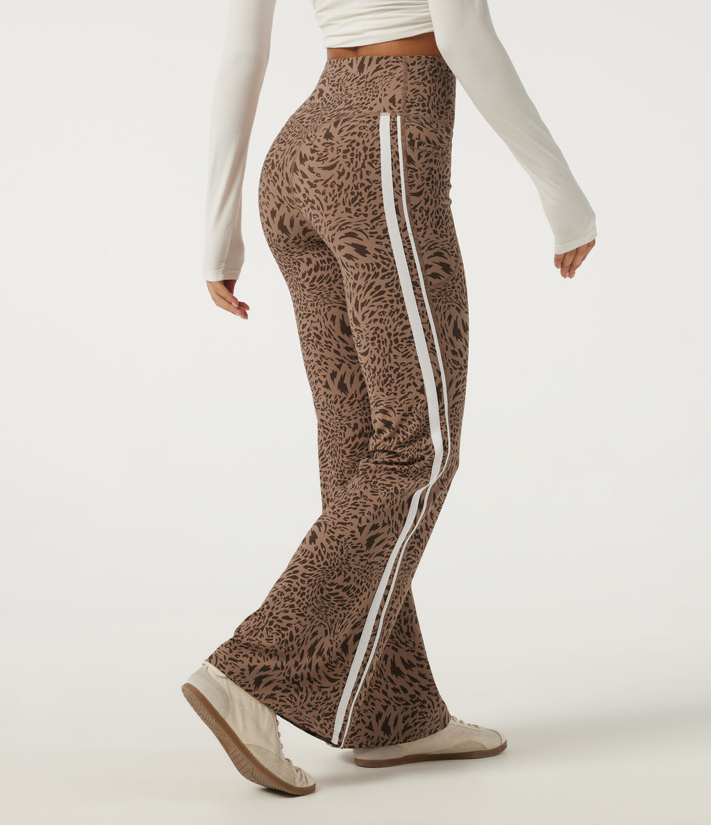 Leopard Print High Waisted Tummy Control Side Stripe Bootcut Yoga Leggings with Pockets — Flow Leopard — view 2