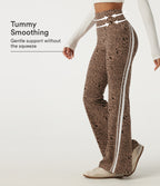Leopard Print High Waisted Tummy Control Side Stripe Bootcut Yoga Leggings with Pockets — Flow Leopard — view 1