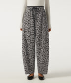 High Waisted Leopard Print Drawstring Barrel Leg Casual Trousers with Pockets — Silver Leopard Print — view 1