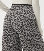 High Waisted Leopard Print Drawstring Barrel Leg Casual Trousers with Pockets — Silver Leopard Print — view 5