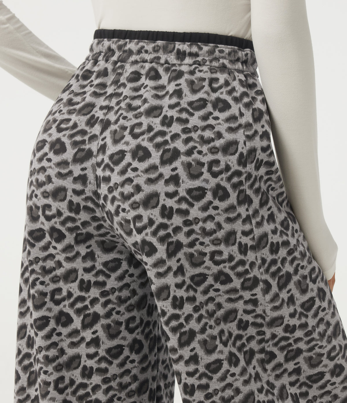 High Waisted Leopard Print Drawstring Barrel Leg Casual Trousers with Pockets — Silver Leopard Print — view 5