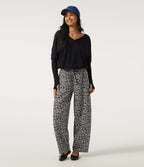 High Waisted Leopard Print Drawstring Barrel Leg Casual Trousers with Pockets — Silver Leopard Print — view 6