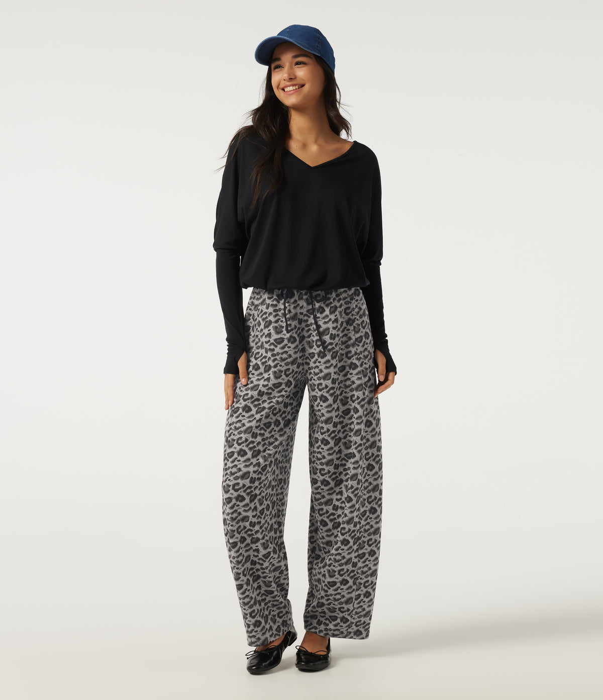 High Waisted Leopard Print Drawstring Barrel Leg Casual Trousers with Pockets — Silver Leopard Print — view 6