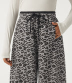 High Waisted Leopard Print Drawstring Barrel Leg Casual Trousers with Pockets — Silver Leopard Print — view 4