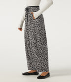 High Waisted Leopard Print Drawstring Barrel Leg Casual Trousers with Pockets — Silver Leopard Print — view 3