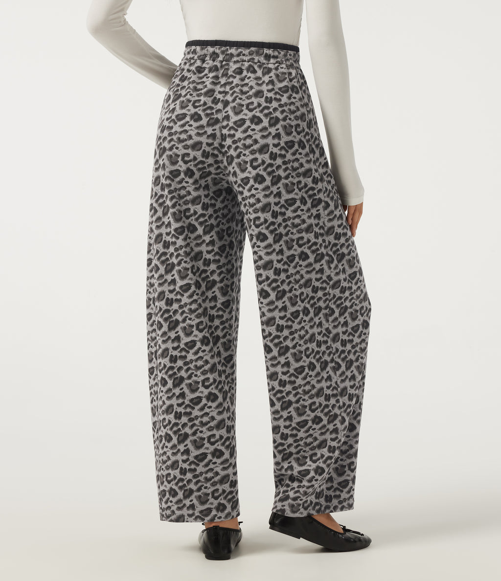 High Waisted Leopard Print Drawstring Barrel Leg Casual Trousers with Pockets — Silver Leopard Print — view 2
