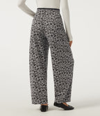 High Waisted Leopard Print Drawstring Barrel Leg Casual Trousers with Pockets — Silver Leopard Print — view 2