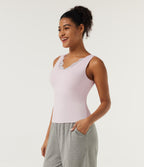 InstantCool U Neck Built-in Bra Contrast Lace Slim Lounge Tank Top — Parfait Pink — view 2