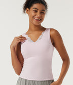 InstantCool U Neck Built-in Bra Contrast Lace Slim Lounge Tank Top — Parfait Pink — view 1