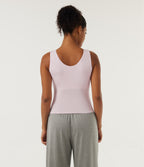 InstantCool U Neck Built-in Bra Contrast Lace Slim Lounge Tank Top — Parfait Pink — view 3