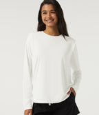 InstantCool Quick Dry Round Neck Relaxed Long Sleeve Boxy Casual Top — White — view 1