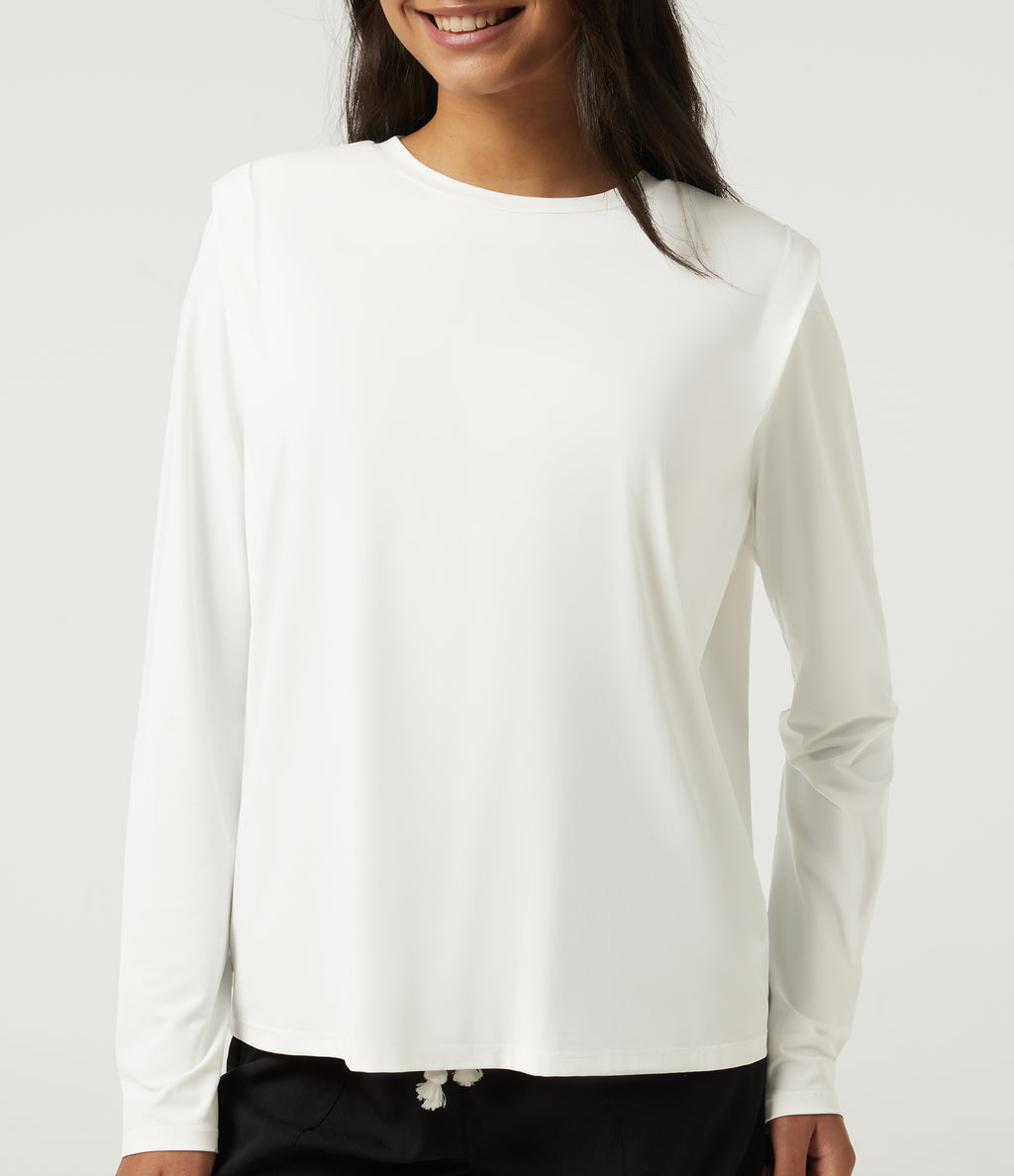 InstantCool Quick Dry Round Neck Relaxed Long Sleeve Boxy Casual Top — White — view 7