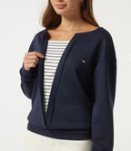 V Neck Dropped Long Sleeve Stripe Color Block Casual Pullover Sweatshirt — Midnight Blue — view 5