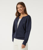 V Neck Dropped Long Sleeve Stripe Color Block Casual Pullover Sweatshirt — Midnight Blue — view 3