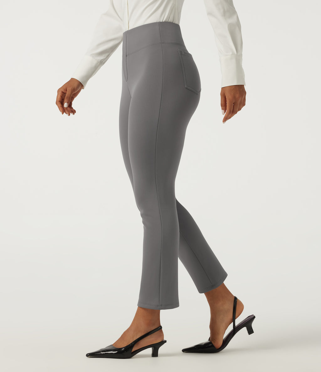 High Waisted Tapered Wrinkle Recovery Work Trousers with Pockets — Silent Storm — view 1