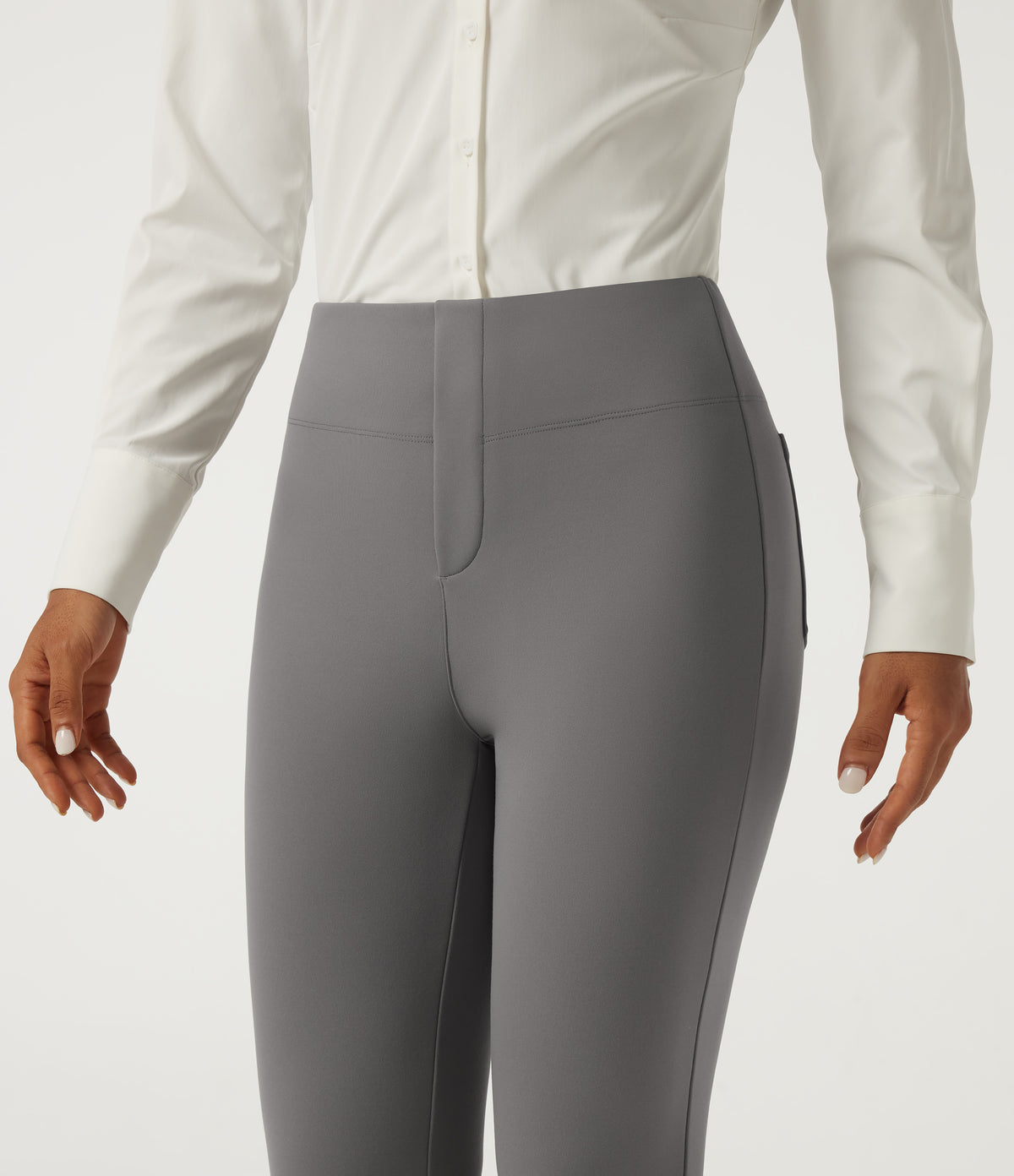 High Waisted Tapered Wrinkle Recovery Work Trousers with Pockets — Silent Storm — view 6