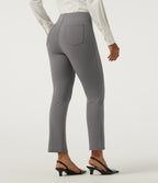 High Waisted Tapered Wrinkle Recovery Work Trousers with Pockets — Silent Storm — view 3