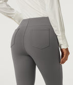 High Waisted Tapered Wrinkle Recovery Work Trousers with Pockets — Silent Storm — view 7