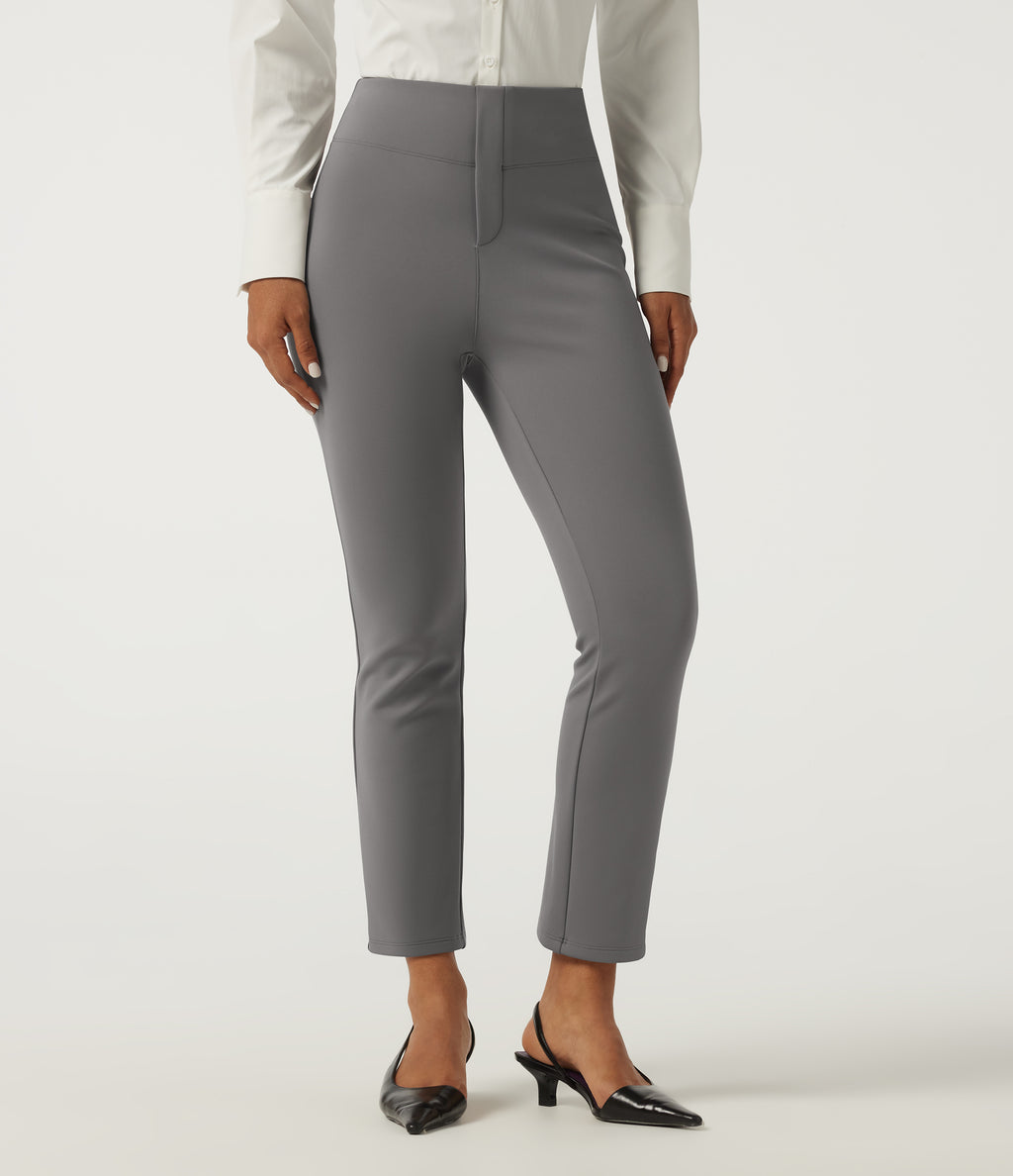 High Waisted Tapered Wrinkle Recovery Work Trousers with Pockets — Silent Storm — view 2