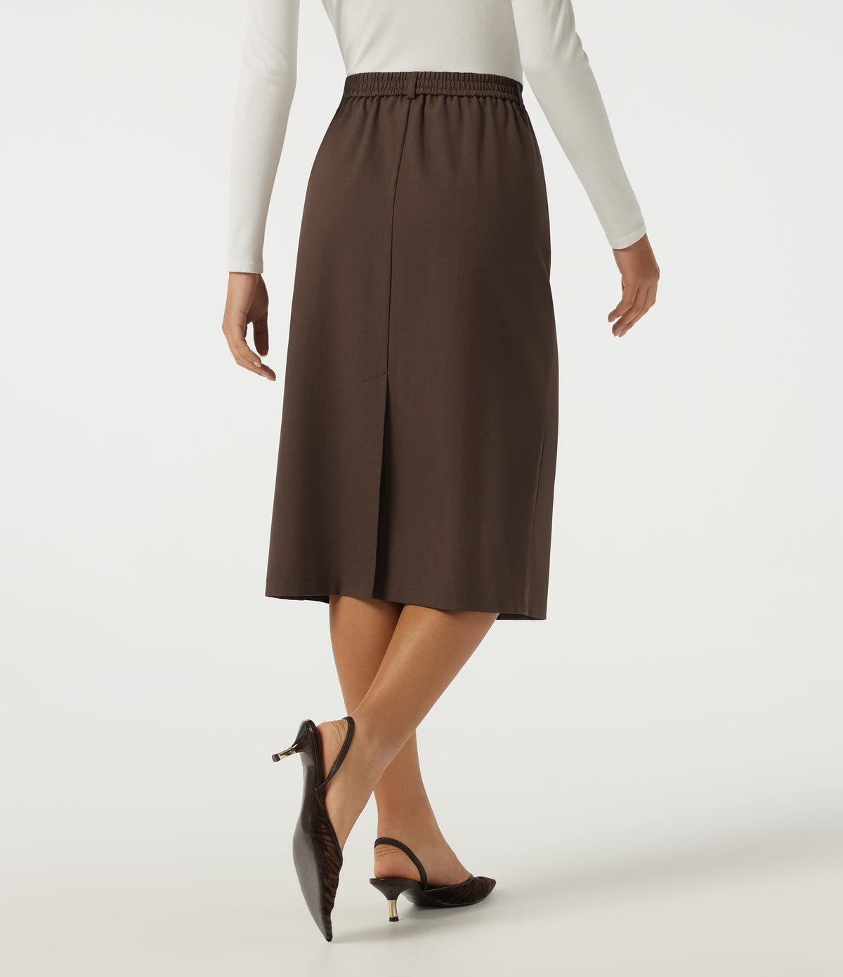 High Waisted Work Midi Blazer Skirt with Pockets — Chestnut — view 2