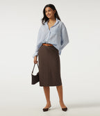 High Waisted Work Midi Blazer Skirt with Pockets — Chestnut — view 4