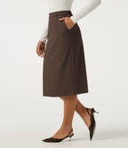 High Waisted Work Midi Blazer Skirt with Pockets — Chestnut — view 3