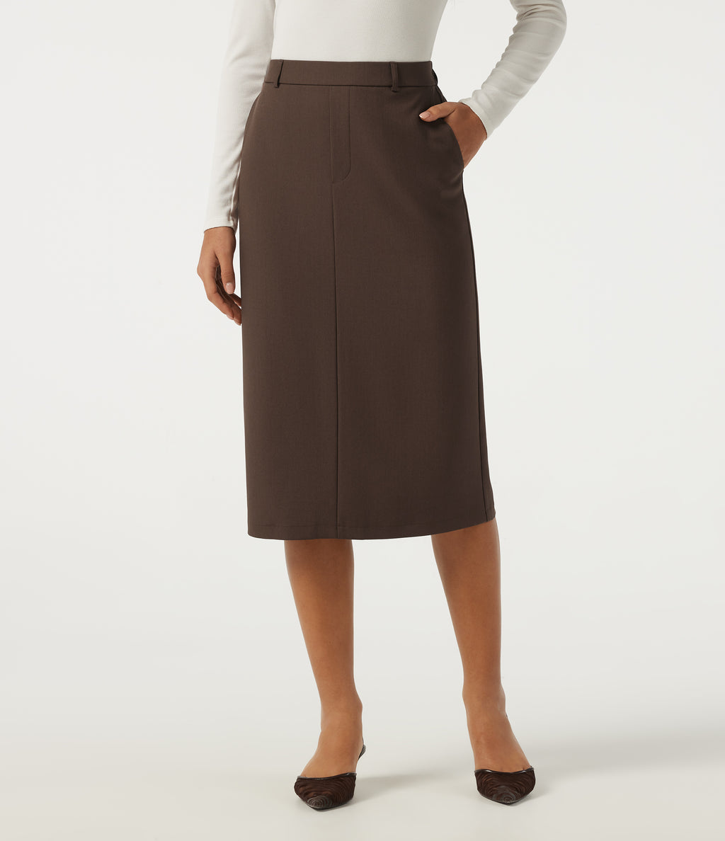 High Waisted Work Midi Blazer Skirt with Pockets — Chestnut — view 1