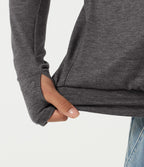 V Neck Batwing Long Sleeve Ruched Heathered Casual T-Shirt with Thumbholes — Darl Gray Floral Yarn — view 7