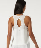 Round Neck Contrast Mesh Backless Curved Hem Quick Dry Running Tank Top — White — view 1