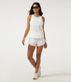 Round Neck Contrast Mesh Backless Curved Hem Quick Dry Running Tank Top — White — view 8